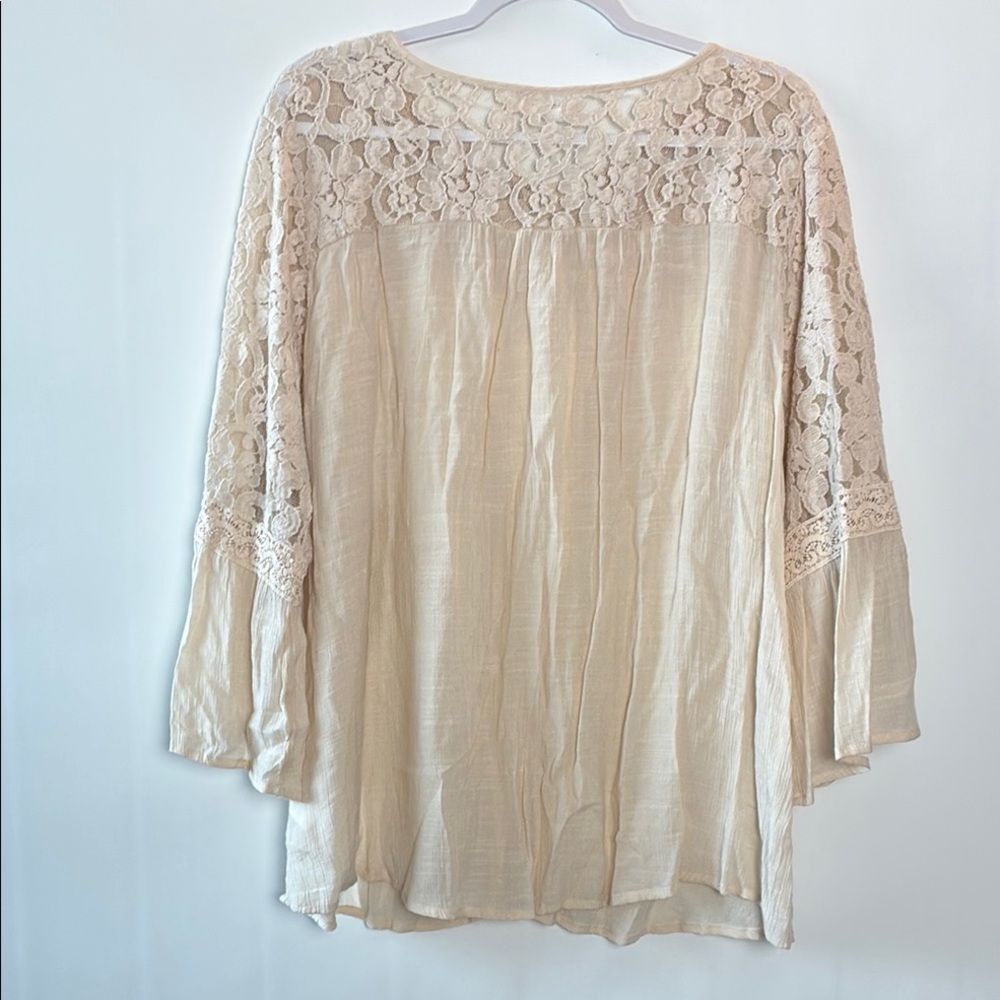 Westport Cream Crochet Lace Detail Blouse - 3/4 Bell Sleeve - Picture 9 of 10